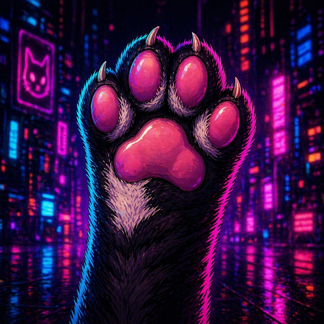 cyberpunk cat paw — press to send email